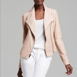 Vince Leather Scuba Shawl Collar Zip Up Jacket in Blush Lined Medium Fitted Coat